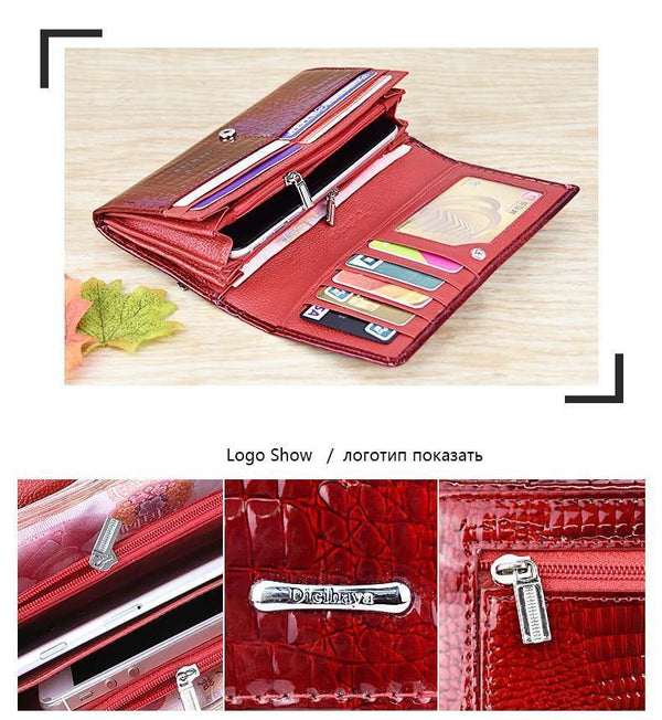 Planet Gates Genuine Leather Women's Wallets Fallow Long Ladies Double Zipper Wallet Clutch Bag Design Red Purse Crocodile Purses