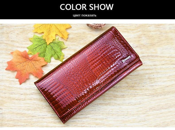 Planet Gates Genuine Leather Women's Wallets Fallow Long Ladies Double Zipper Wallet Clutch Bag Design Red Purse Crocodile Purses