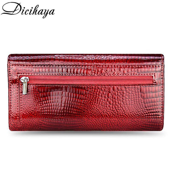 Planet Gates Genuine Leather Women's Wallets Fallow Long Ladies Double Zipper Wallet Clutch Bag Design Red Purse Crocodile Purses