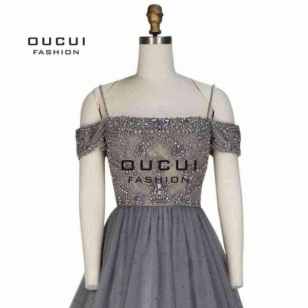 Planet Gates Gery / 4 Backless Long Evening Dress Tulle  Formal Handmade Crystal Ball Gown Boat Neck Spaghetti Strap Hot Drill OL103016