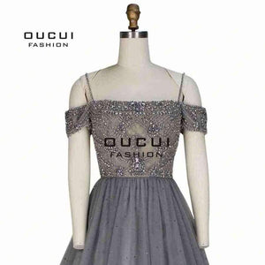 Planet Gates Gery / 4 Backless Long Evening Dress Tulle  Formal Handmade Crystal Ball Gown Boat Neck Spaghetti Strap Hot Drill OL103016