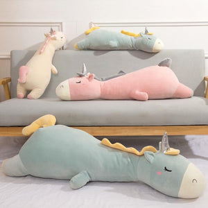 Planet Gates Giant Soft toy unicorn Stuffed Silver Horn Unicorn High Quality Sleeping Pillow Animal Bed Decor Cushion Throw Pillow