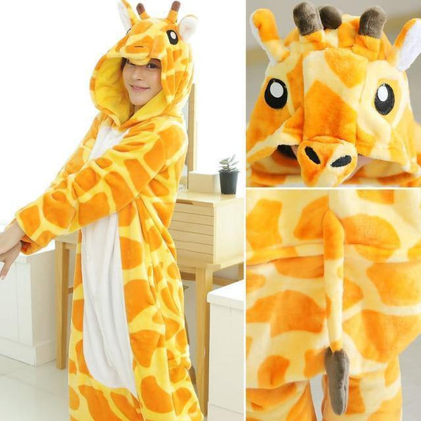 Planet Gates giraffe / S Animal Pajamas Flannel Winter Women Men Unicorn Stitch Panda Pikachu Onesie Sleep lounge Sleepwear
