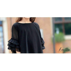 Planet Gates Girls Dress Age 10 12 years Summer Chiffon Dress Flare Sleeve Black Dress For Little Girl Size 6 7 8 9 Teenage Girls Clothes