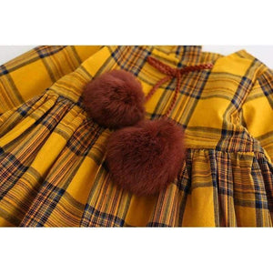Planet Gates Girls Dress Autumn Winter Brand Girl Clothes Plaid Fur Ball Bow New Design Baby Girls Dress Girls Casual Dresses Kids
