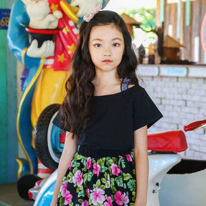 Planet Gates Girls Summer Outfit  Teenage Girls Fashion two pieces Clothing Sets Black Tops + Floral Skirts Size 8 10 12 Girls Clothes