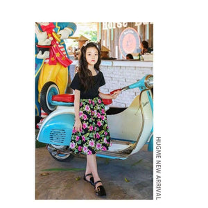 Planet Gates Girls Summer Outfit  Teenage Girls Fashion two pieces Clothing Sets Black Tops + Floral Skirts Size 8 10 12 Girls Clothes