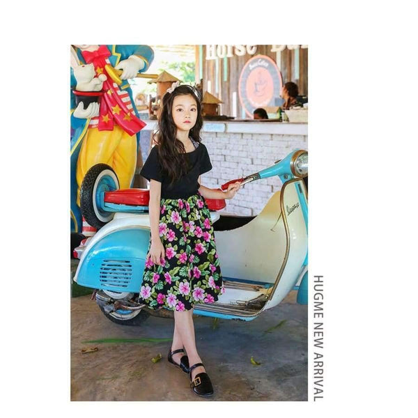 Planet Gates Girls Summer Outfit  Teenage Girls Fashion two pieces Clothing Sets Black Tops + Floral Skirts Size 8 10 12 Girls Clothes