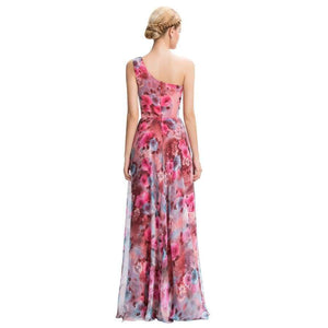 Planet Gates gk58 / 2 / China One Shoulder Floral Print Evening Gowns Floor Length Chiffon Flower Evening Dresses Long Formal Party Dress
