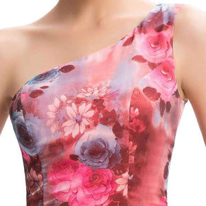 Planet Gates gk58 / 2 / China One Shoulder Floral Print Evening Gowns Floor Length Chiffon Flower Evening Dresses Long Formal Party Dress