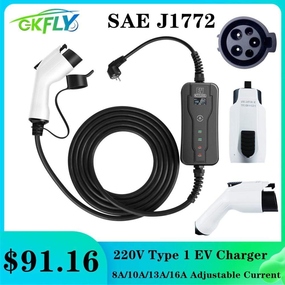 Planet Gates GKFLY 220V Type 1 Portable EV Charger SAE J1772 Level 1 8A 10A 13A 16A Car Charging Stations Smart AC Electric Car Charger