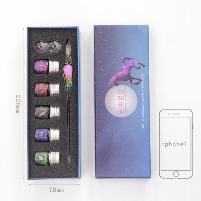 Planet Gates Glass Dip pen set Creative Starry sky Glass Pen Gold Powder ink Pen Glass Dip Pen For Writing Fountain pen set