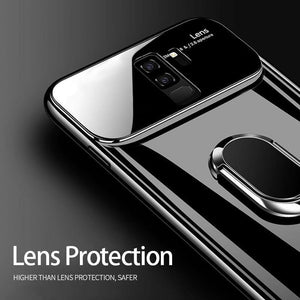 Planet Gates Glossy white / For Samsung S9 ZNP Luxury Ring Stand Case For Samsung Galaxy S9 Plus Slim PC + Glass Holoder Glossy Cover Cases For Samsung S9 Plus Phone Case