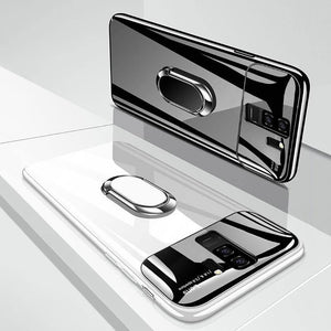 Planet Gates Glossy white / For Samsung S9 ZNP Luxury Ring Stand Case For Samsung Galaxy S9 Plus Slim PC + Glass Holoder Glossy Cover Cases For Samsung S9 Plus Phone Case
