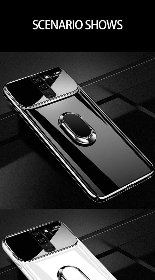 Planet Gates Glossy white / For Samsung S9 ZNP Luxury Ring Stand Case For Samsung Galaxy S9 Plus Slim PC + Glass Holoder Glossy Cover Cases For Samsung S9 Plus Phone Case
