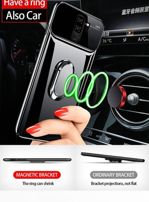 Planet Gates Glossy white / For Samsung S9 ZNP Luxury Ring Stand Case For Samsung Galaxy S9 Plus Slim PC + Glass Holoder Glossy Cover Cases For Samsung S9 Plus Phone Case