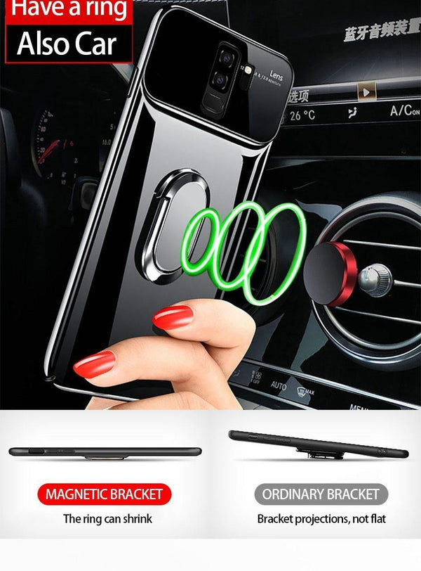 Planet Gates Glossy white / For Samsung S9 ZNP Luxury Ring Stand Case For Samsung Galaxy S9 Plus Slim PC + Glass Holoder Glossy Cover Cases For Samsung S9 Plus Phone Case