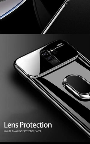 Planet Gates Glossy white / For Samsung S9 ZNP Luxury Ring Stand Case For Samsung Galaxy S9 Plus Slim PC + Glass Holoder Glossy Cover Cases For Samsung S9 Plus Phone Case