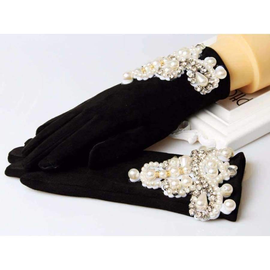 Planet Gates Gloves Winter suede fabric Touch Screen Gloves For woman Luxury Pearl Engant Gloves Female Driving Mittens Women Guantes