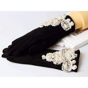 Planet Gates Gloves Winter suede fabric Touch Screen Gloves For woman Luxury Pearl Engant Gloves Female Driving Mittens Women Guantes