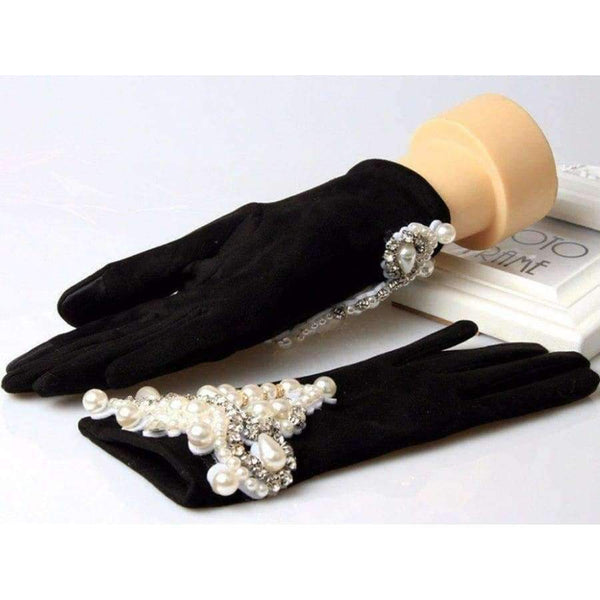 Planet Gates Gloves Winter suede fabric Touch Screen Gloves For woman Luxury Pearl Engant Gloves Female Driving Mittens Women Guantes
