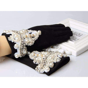 Planet Gates Gloves Winter suede fabric Touch Screen Gloves For woman Luxury Pearl Engant Gloves Female Driving Mittens Women Guantes