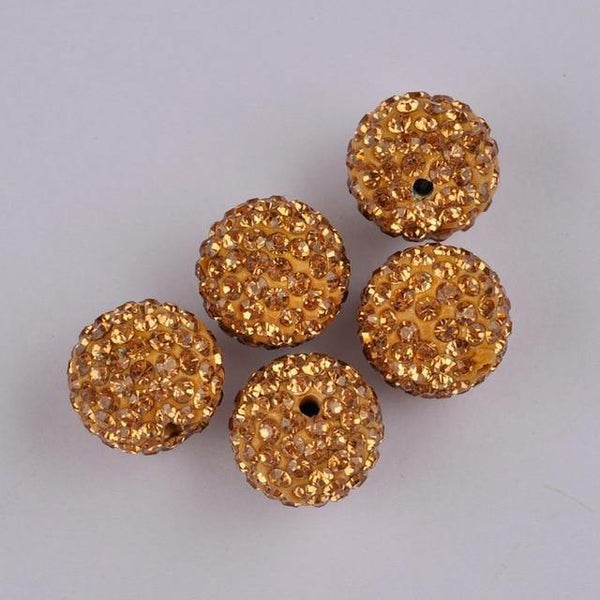 Planet Gates Gold 100pcs 14mm Rhinestones Crystal Pave Clay Round Disco Ball Spacer Beads Fashion Jewelry Spacers for Bracelet Necklace Making DIY