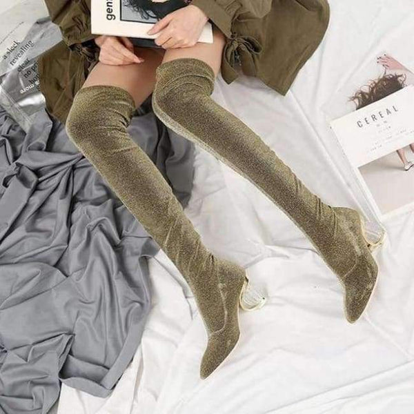 Planet Gates Gold / 11 SIMLOVEYO Women Boots Stretch Slim Thigh High Boots female Sexy Over the Knee Boots High Heel Shoes Botas feminino mujer  B706