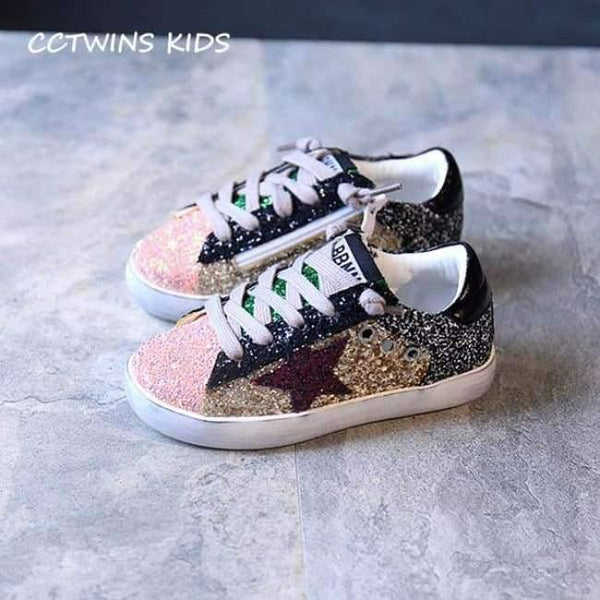 Planet Gates Gold / 11 Toddler Baby Glittler Shoe Girl Star White Sneaker Boy Sport Shoe Kid Child Causal Trainer Sequin Flat F1550