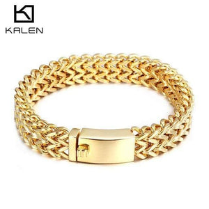 Planet Gates Gold 12mm / 19cm Stainless Steel Link Chain Bracelets High Polished Dubai Gold Mesh Bracelets For Men Cool Jewelry Accessories Gifts
