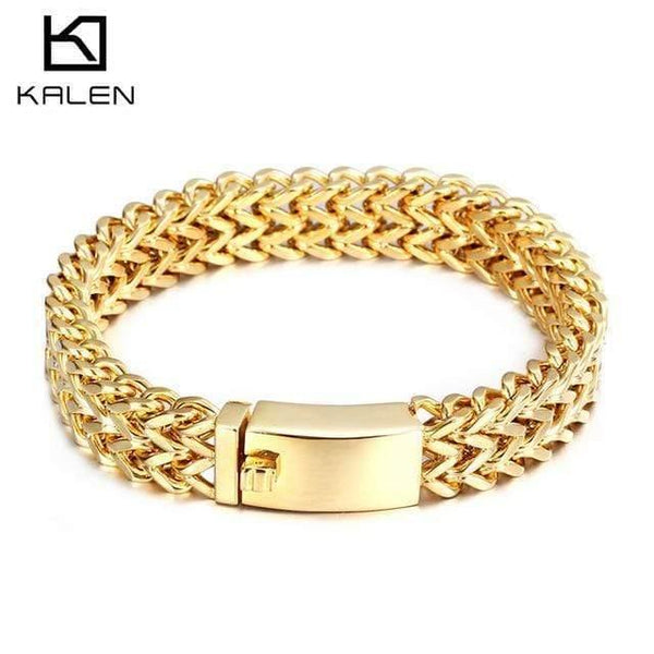 Planet Gates Gold 12mm / 19cm Stainless Steel Link Chain Bracelets High Polished Dubai Gold Mesh Bracelets For Men Cool Jewelry Accessories Gifts