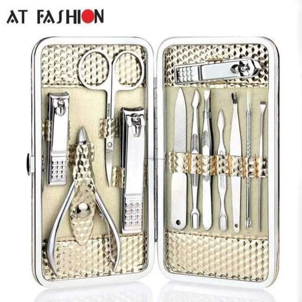 Planet Gates Gold 12pcs Stainless steel Manicure Set Nail Care Tools Pedicure Nail Clipper Kit with Mini Finger Nail Cutter Clipper File Scissor