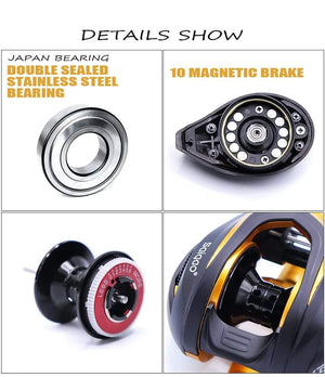 Planet Gates Gold / 14 / Left Hand, Russian Federation Baitcasting Reel Saltwater Carbon 14+1BB Baitcasting Reel Magnetic and Centrifugal Brake Dual Brake Reel High Speed 220g