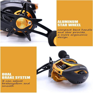 Planet Gates Gold / 14 / Left Hand, Russian Federation Baitcasting Reel Saltwater Carbon 14+1BB Baitcasting Reel Magnetic and Centrifugal Brake Dual Brake Reel High Speed 220g