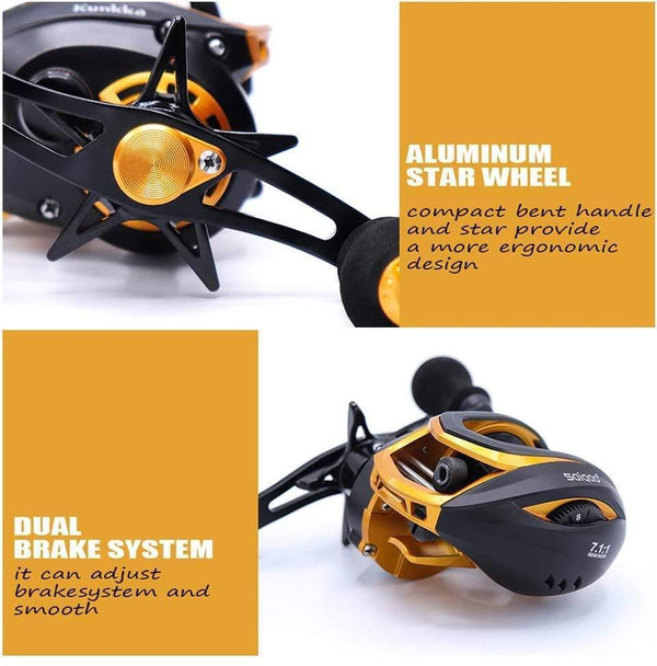 Planet Gates Gold / 14 / Left Hand, Russian Federation Baitcasting Reel Saltwater Carbon 14+1BB Baitcasting Reel Magnetic and Centrifugal Brake Dual Brake Reel High Speed 220g