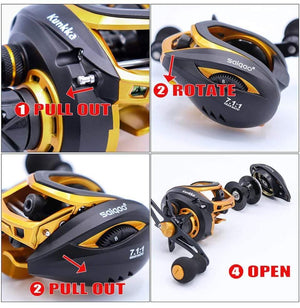 Planet Gates Gold / 14 / Left Hand, Russian Federation Baitcasting Reel Saltwater Carbon 14+1BB Baitcasting Reel Magnetic and Centrifugal Brake Dual Brake Reel High Speed 220g