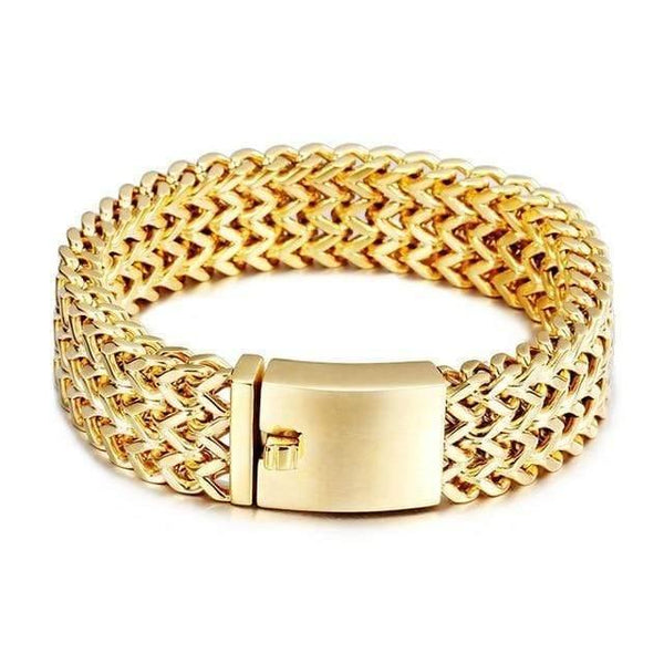 Planet Gates Gold 18mm / 19cm Stainless Steel Link Chain Bracelets High Polished Dubai Gold Mesh Bracelets For Men Cool Jewelry Accessories Gifts