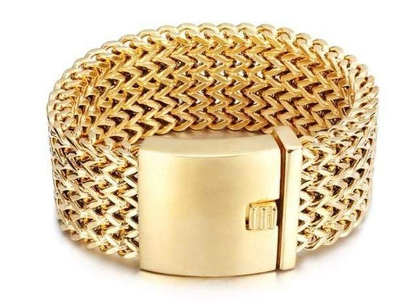 Planet Gates Gold 30mm / 19cm Stainless Steel Link Chain Bracelets High Polished Dubai Gold Mesh Bracelets For Men Cool Jewelry Accessories Gifts