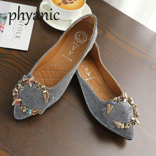 Planet Gates Gold / 35 Phyanic New Crystal Women Flats Fashion Spring Casual Black Pointy Toe Ballerina Ballet Flat Slip On Shoes Work Shoes Boat Shoes