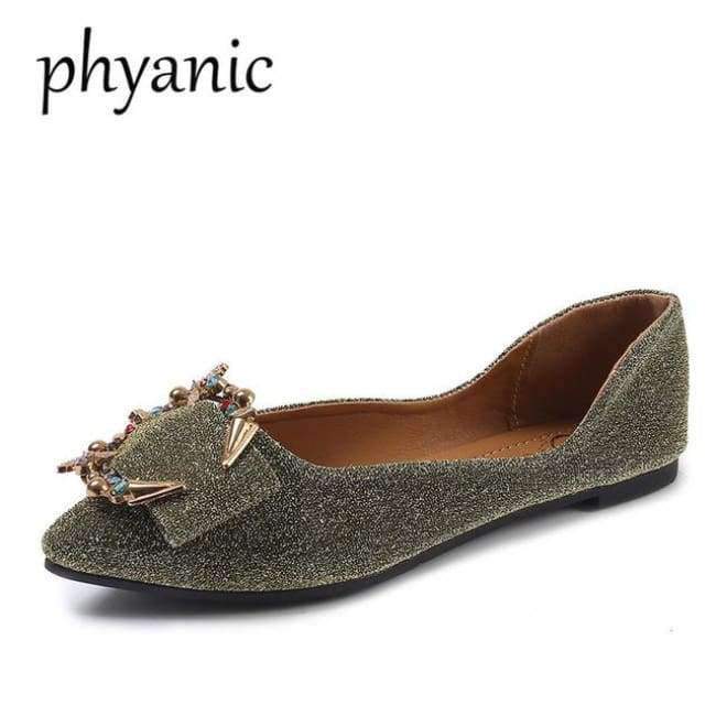 Planet Gates Gold / 35 Phyanic New Crystal Women Flats Fashion Spring Casual Black Pointy Toe Ballerina Ballet Flat Slip On Shoes Work Shoes Boat Shoes