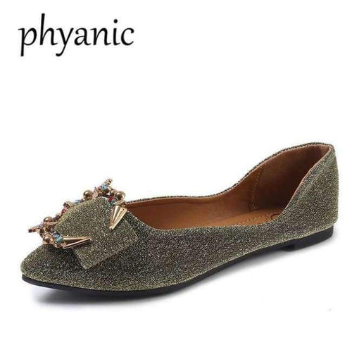 Planet Gates Gold / 35 Phyanic New Crystal Women Flats Fashion Spring Casual Black Pointy Toe Ballerina Ballet Flat Slip On Shoes Work Shoes Boat Shoes