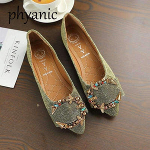 Planet Gates Gold / 35 Phyanic New Crystal Women Flats Fashion Spring Casual Black Pointy Toe Ballerina Ballet Flat Slip On Shoes Work Shoes Boat Shoes