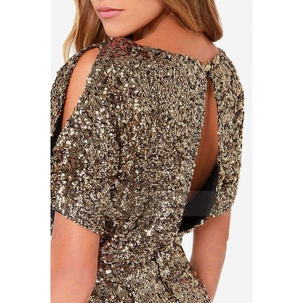 Planet Gates Gold / 4 / China Gold Color Scoop Neck Cocktail Dresses Sequined Short Sleeves Mini Robe Cocktail Ladies Fashion vestidos coctel mujer