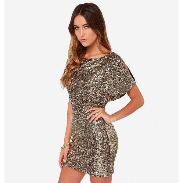 Planet Gates Gold / 4 / China Gold Color Scoop Neck Cocktail Dresses Sequined Short Sleeves Mini Robe Cocktail Ladies Fashion vestidos coctel mujer