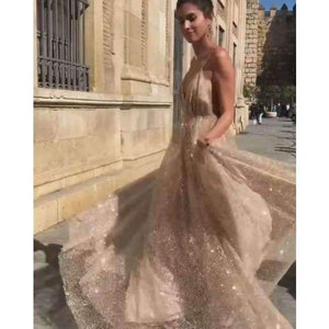 Planet Gates Gold / 4 / China Sexy Deep V-Neck Backless Evening Dresses Sequined Tulle Long Robe De Soiree New Arrival Gold Spaghetti Strap Party Gowns