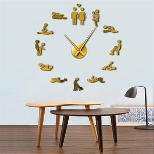 Planet Gates Gold / 47 inch Love Position Mute Wall Clock Bachelorette Game Sexy Kama Sutra 3D DIY Clock Watch Funny Adult Room Decor Sticker Art New