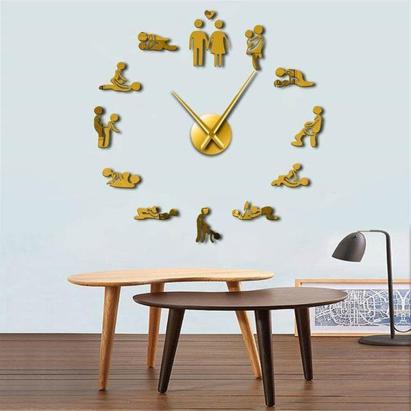 Planet Gates Gold / 47 inch Love Position Mute Wall Clock Bachelorette Game Sexy Kama Sutra 3D DIY Clock Watch Funny Adult Room Decor Sticker Art New