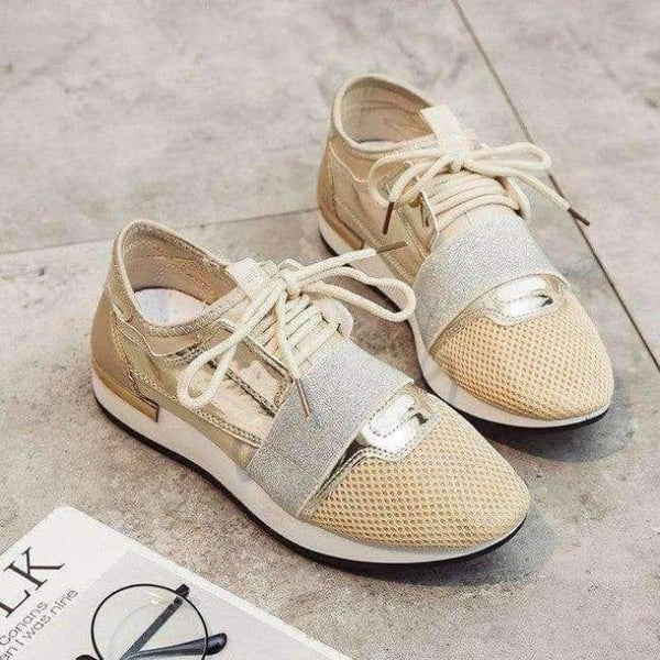 Planet Gates Gold / 5.5 Fashion Sneakers for Women Flat Casual Shoes Breathable Mesh Shoes Brand Women's Flats YX001
