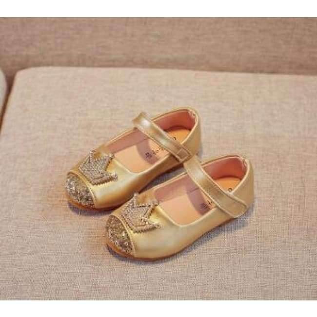 Planet Gates Spring Kids princes Shoes For Girls Children Girl Wedding Shoe Gold Black Crown Sequins Baby Waterproof Footwear