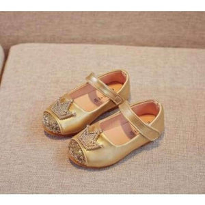 Planet Gates Gold / 5.5 Spring Kids princes Shoes For Girls Children Girl Wedding Shoe Gold Black Crown Sequins Baby Waterproof Footwear